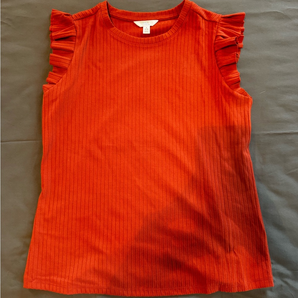 Time and Tru Women's Orange Ruffle Sleeve Tank Top